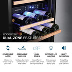 EdgeStar 24-Inch 141-Bottle Dual Zone Wine Cooler with Interior Lighting