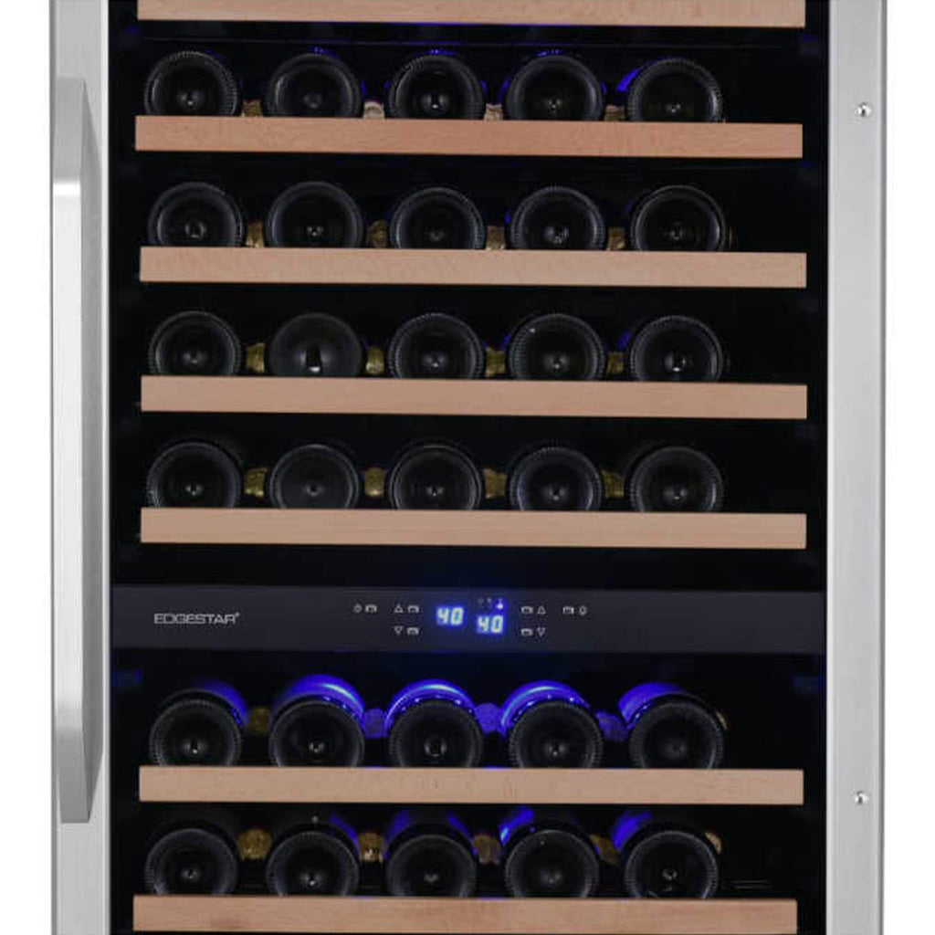EdgeStar 24-Inch 141-Bottle Dual Zone Wine Cooler with Interior Lighting