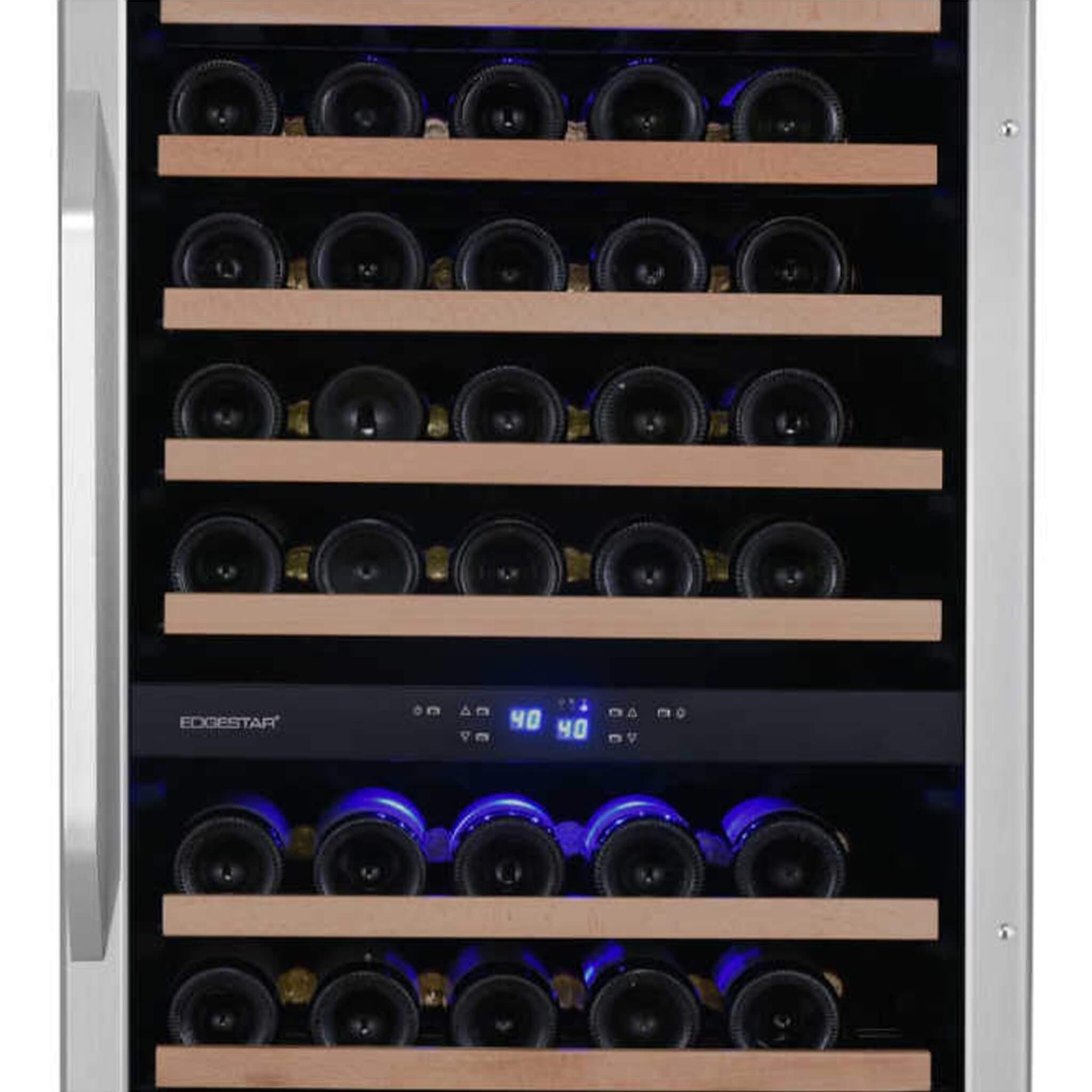 EdgeStar 24-Inch 141-Bottle Dual Zone Wine Cooler with Interior Lighting