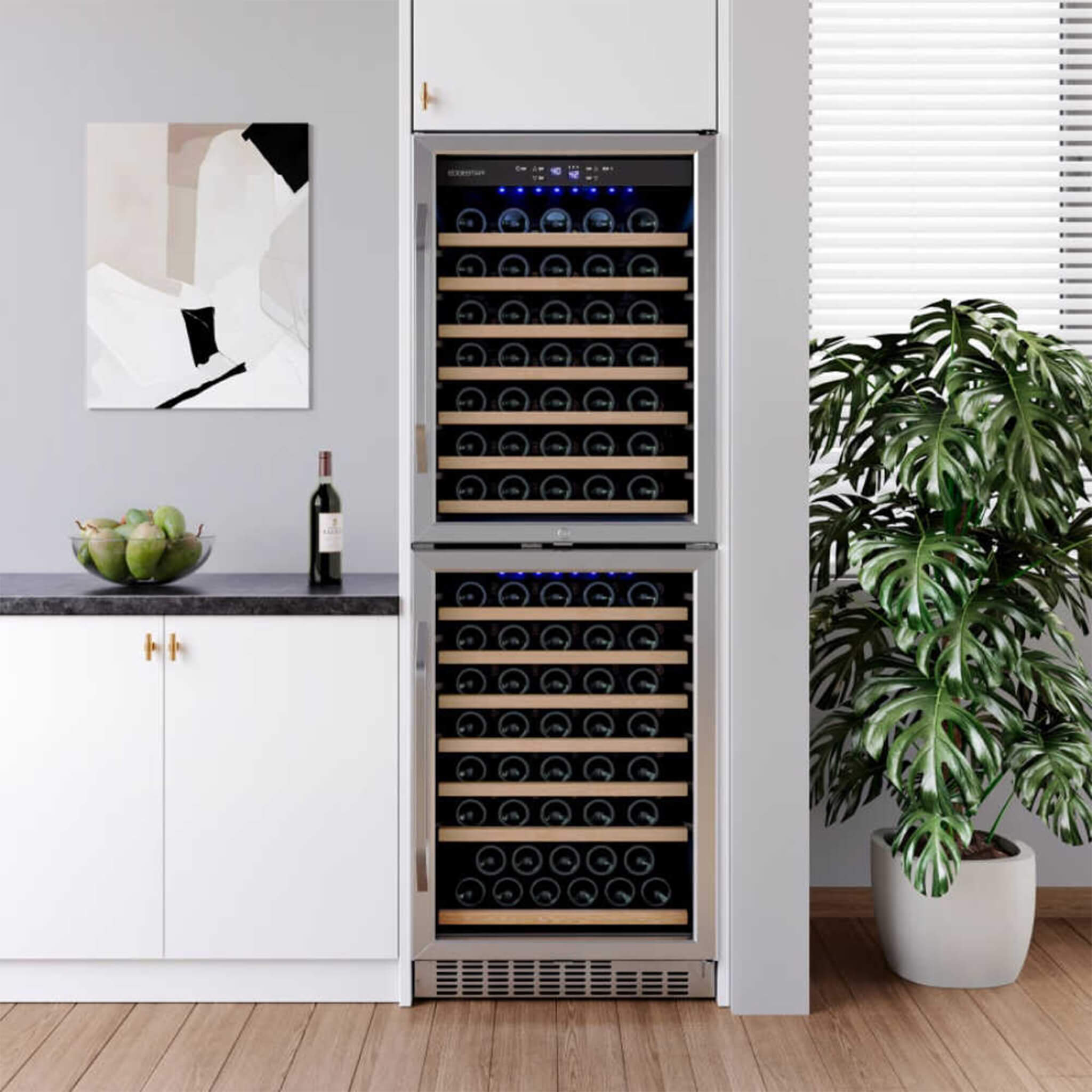 EdgeStar 24-Inch 142-Bottle Built-In Dual Zone Double Door Wine Cooler with Door Lock