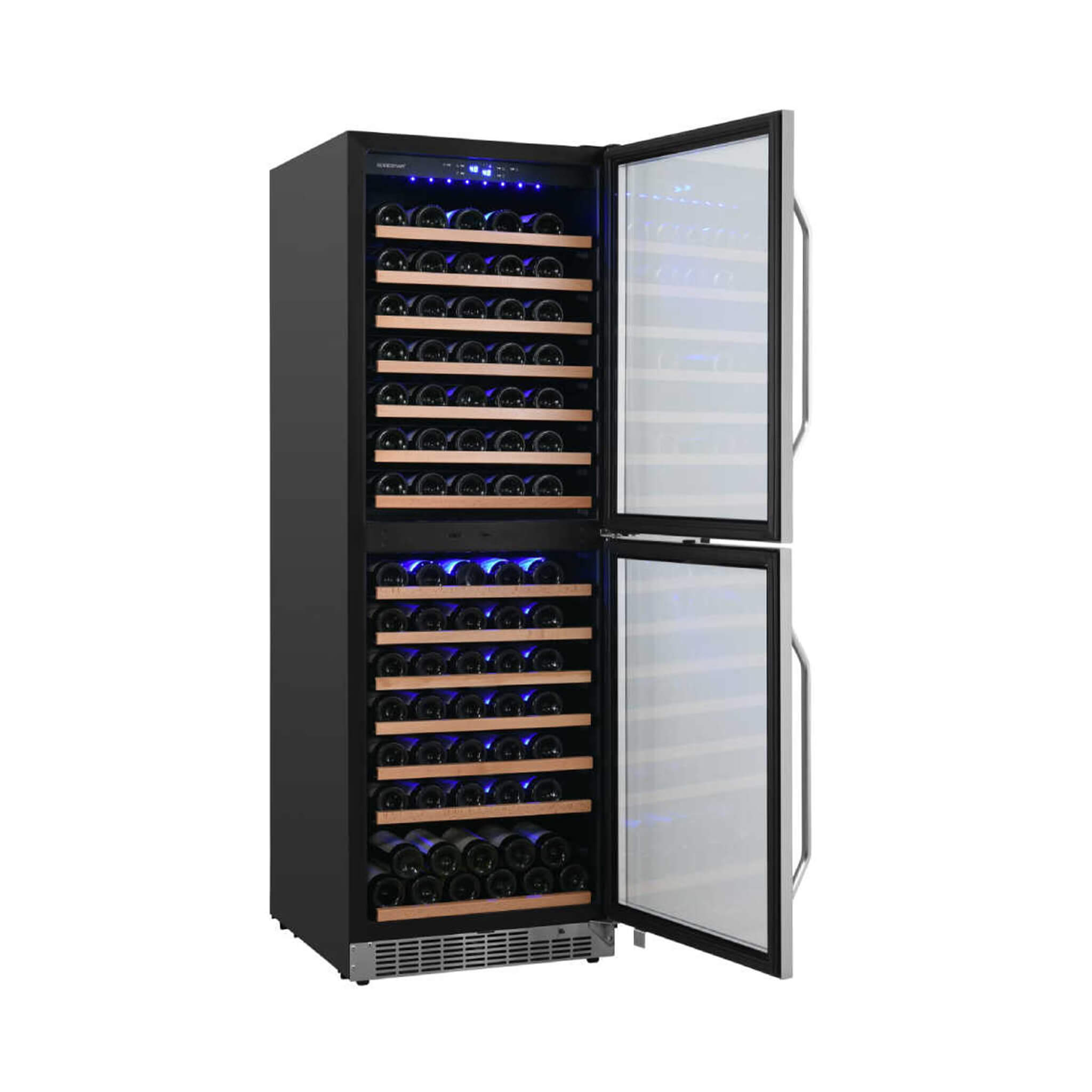 EdgeStar 24-Inch 142-Bottle Built-In Dual Zone Double Door Wine Cooler with Door Lock