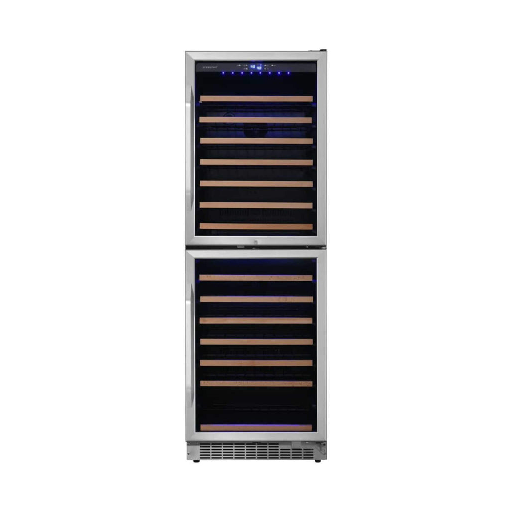 EdgeStar 24-Inch 142-Bottle Built-In Dual Zone Double Door Wine Cooler with Door Lock