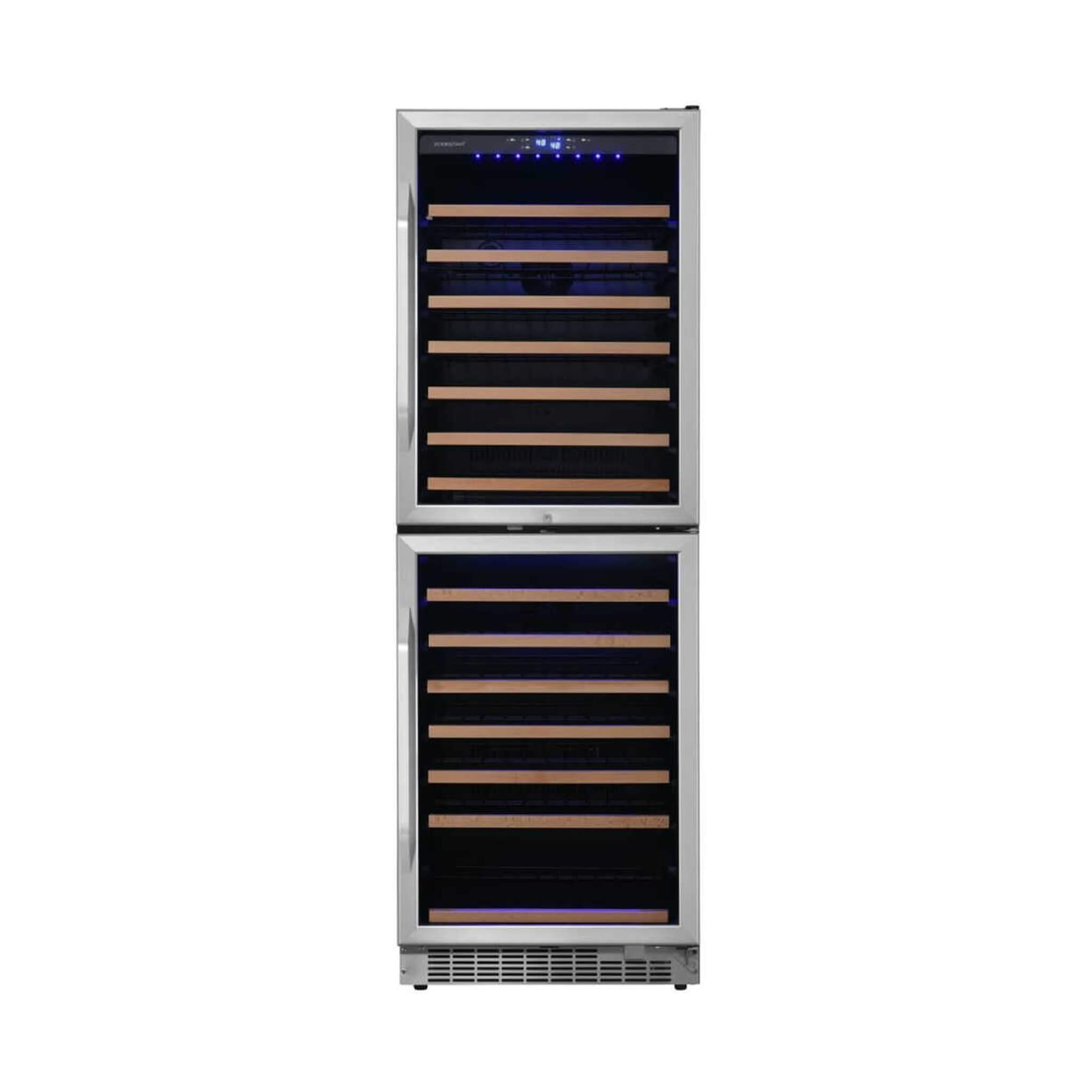 EdgeStar 24-Inch 142-Bottle Built-In Dual Zone Double Door Wine Cooler with Door Lock