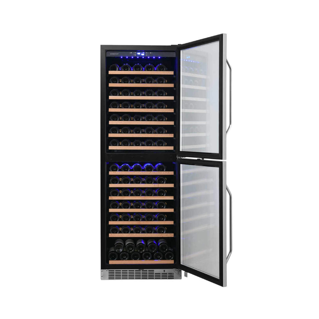 EdgeStar 24-Inch 142-Bottle Built-In Dual Zone Double Door Wine Cooler with Door Lock