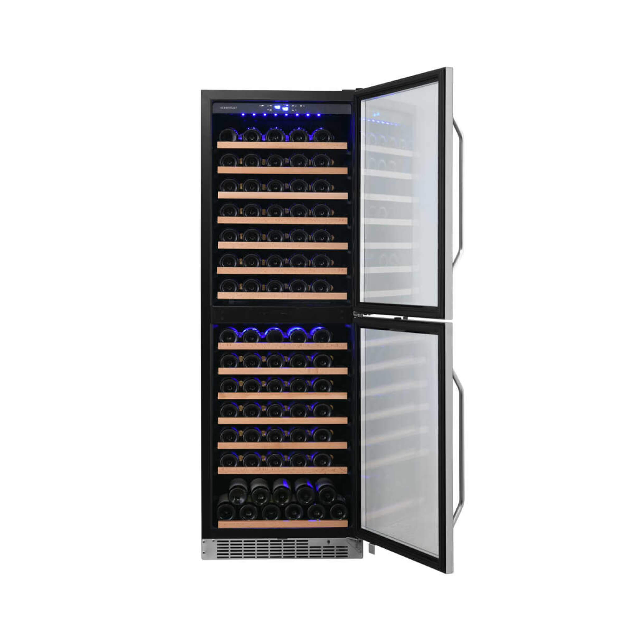 EdgeStar 24-Inch 142-Bottle Built-In Dual Zone Double Door Wine Cooler with Door Lock