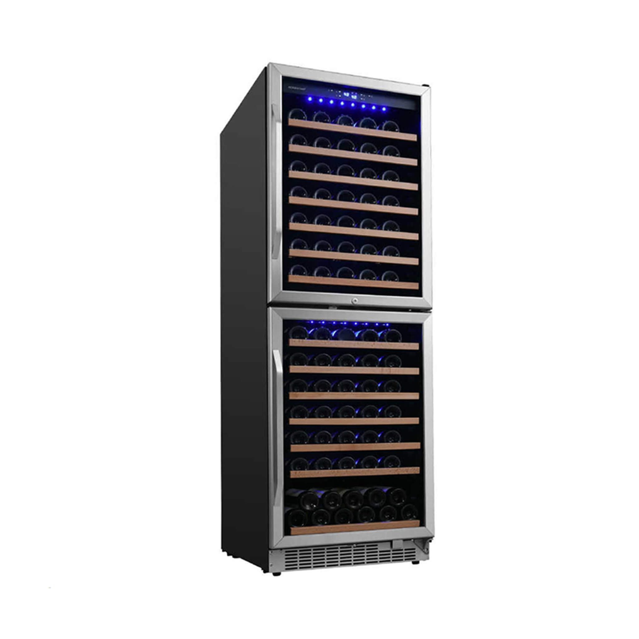 EdgeStar 24-Inch 142-Bottle Built-In Dual Zone Double Door Wine Cooler with Door Lock