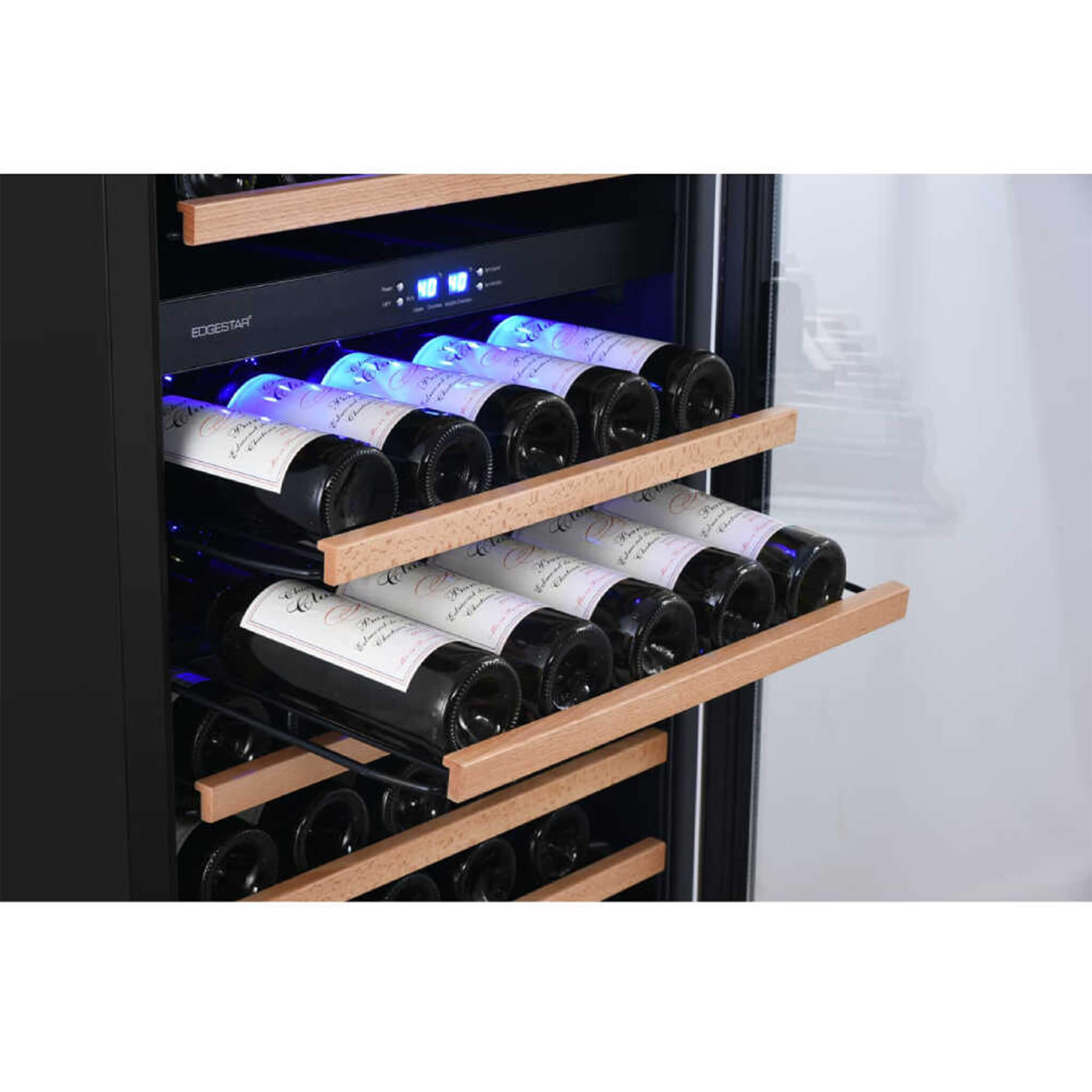 EdgeStar 24-Inch 142-Bottle Built-In Dual Zone Double Door Wine Cooler with Door Lock