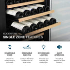 EdgeStar 24-Inch Wide 151-Bottle Freestanding Single Zone Wine Cooler with Even Cooling Technology