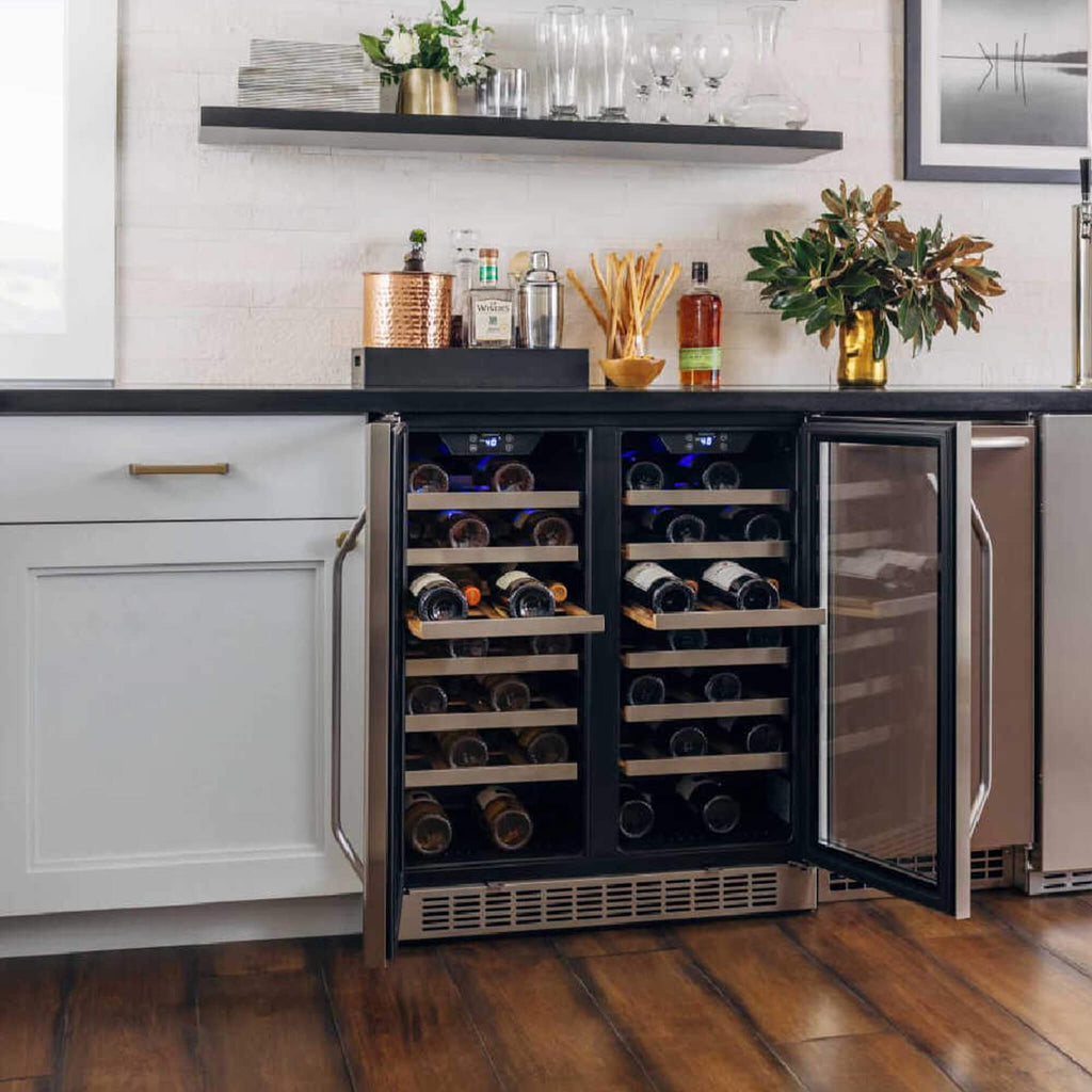 EdgeStar 30-Inch 56-Bottle Built-In French Door Wine Cooler with Door Locks