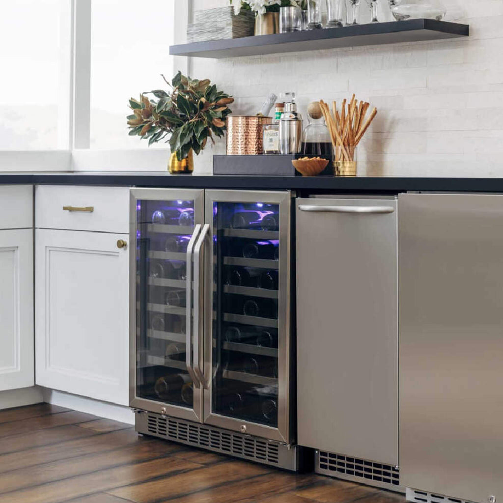 EdgeStar 30-Inch 56-Bottle Built-In French Door Wine Cooler with Door Locks