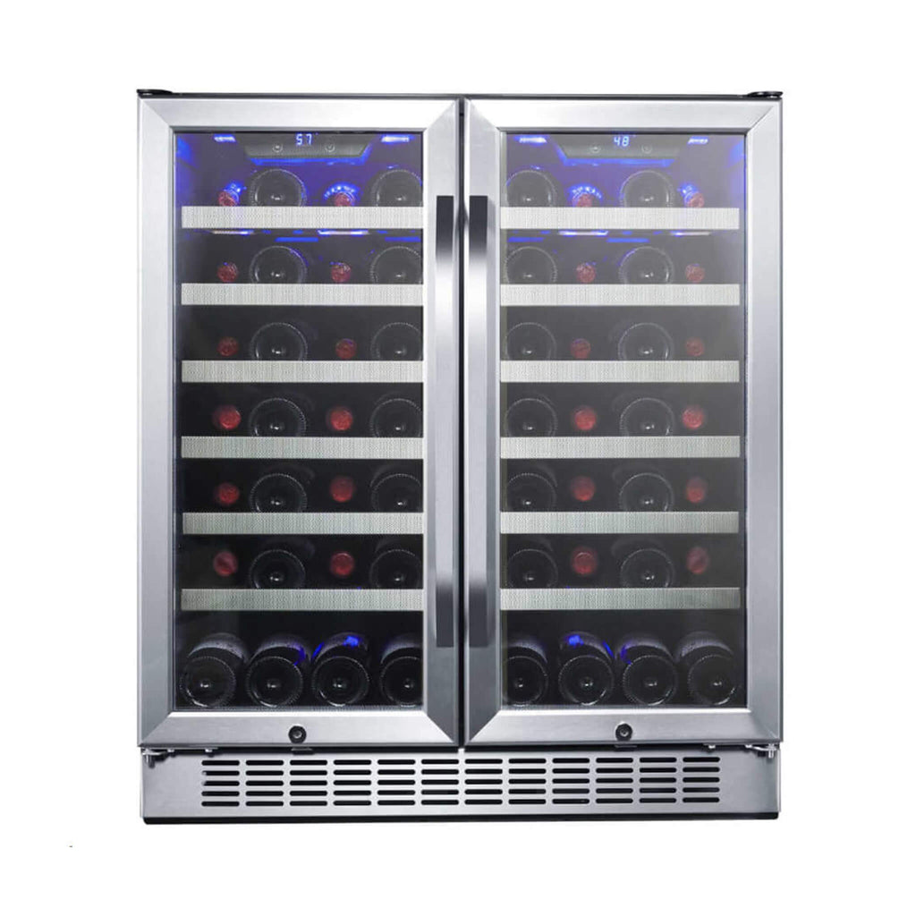EdgeStar 30-Inch 56-Bottle Built-In French Door Wine Cooler with Door Locks