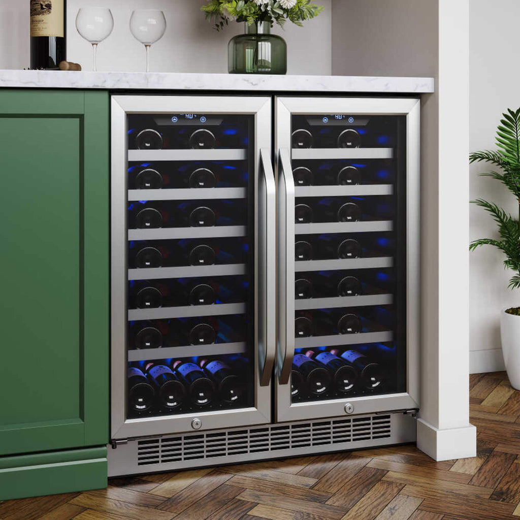 EdgeStar 30-Inch 56-Bottle Built-In French Door Wine Cooler with Door Locks