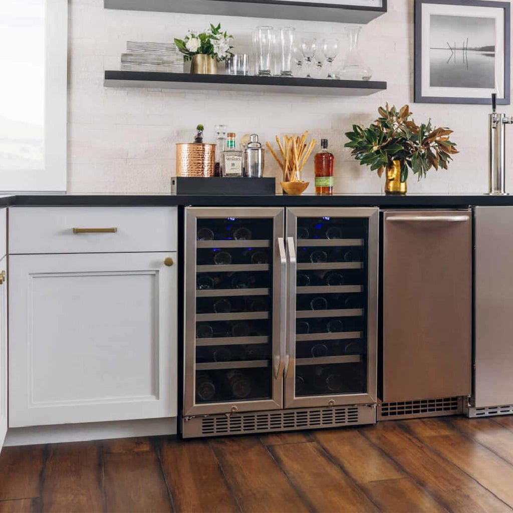 EdgeStar 30-Inch 56-Bottle Built-In French Door Wine Cooler with Door Locks