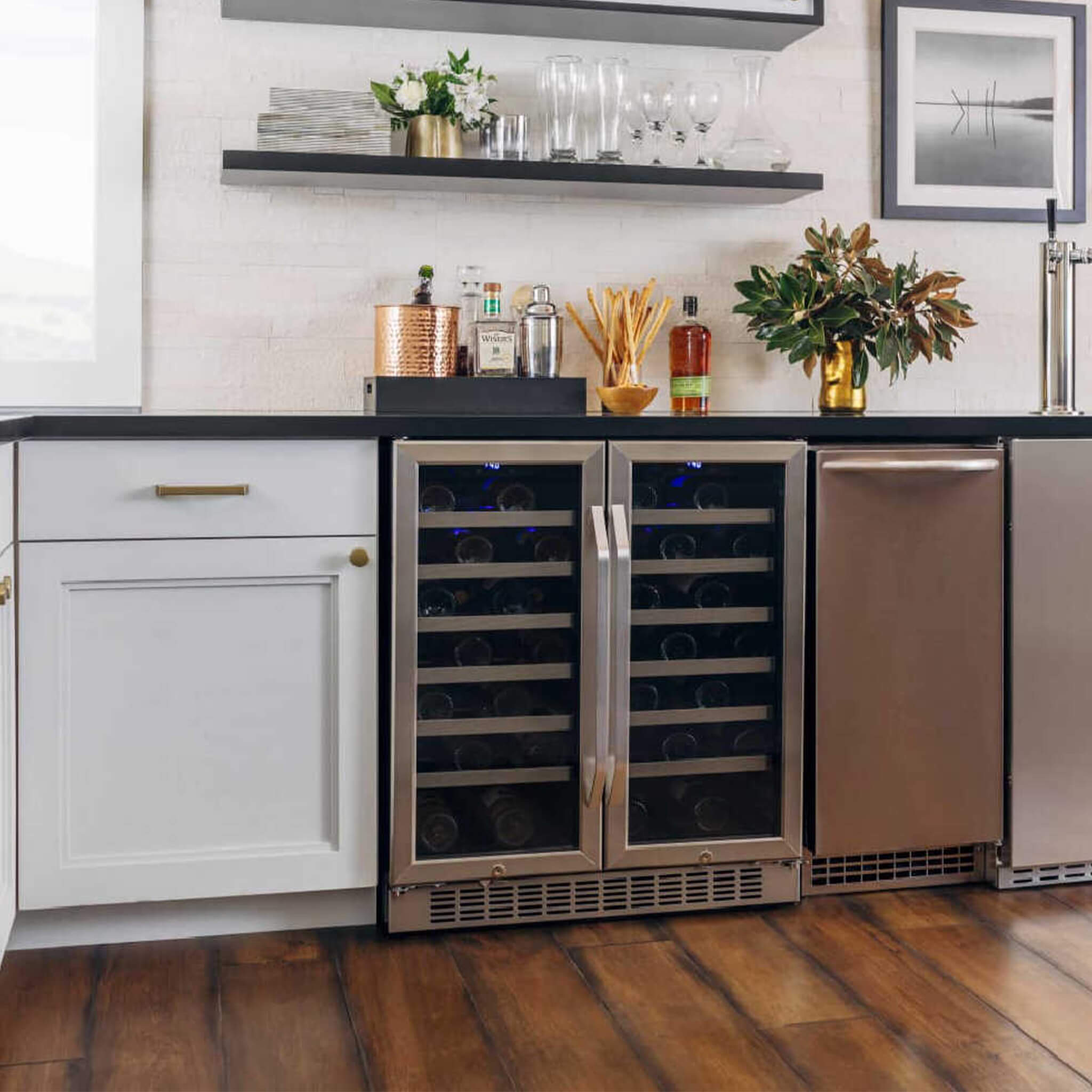 EdgeStar 30-Inch 56-Bottle Built-In French Door Wine Cooler with Door Locks