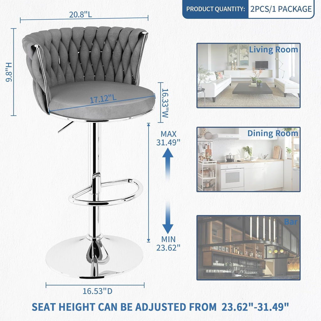 Modern Velvet Swivel Bar Stools Set of Four