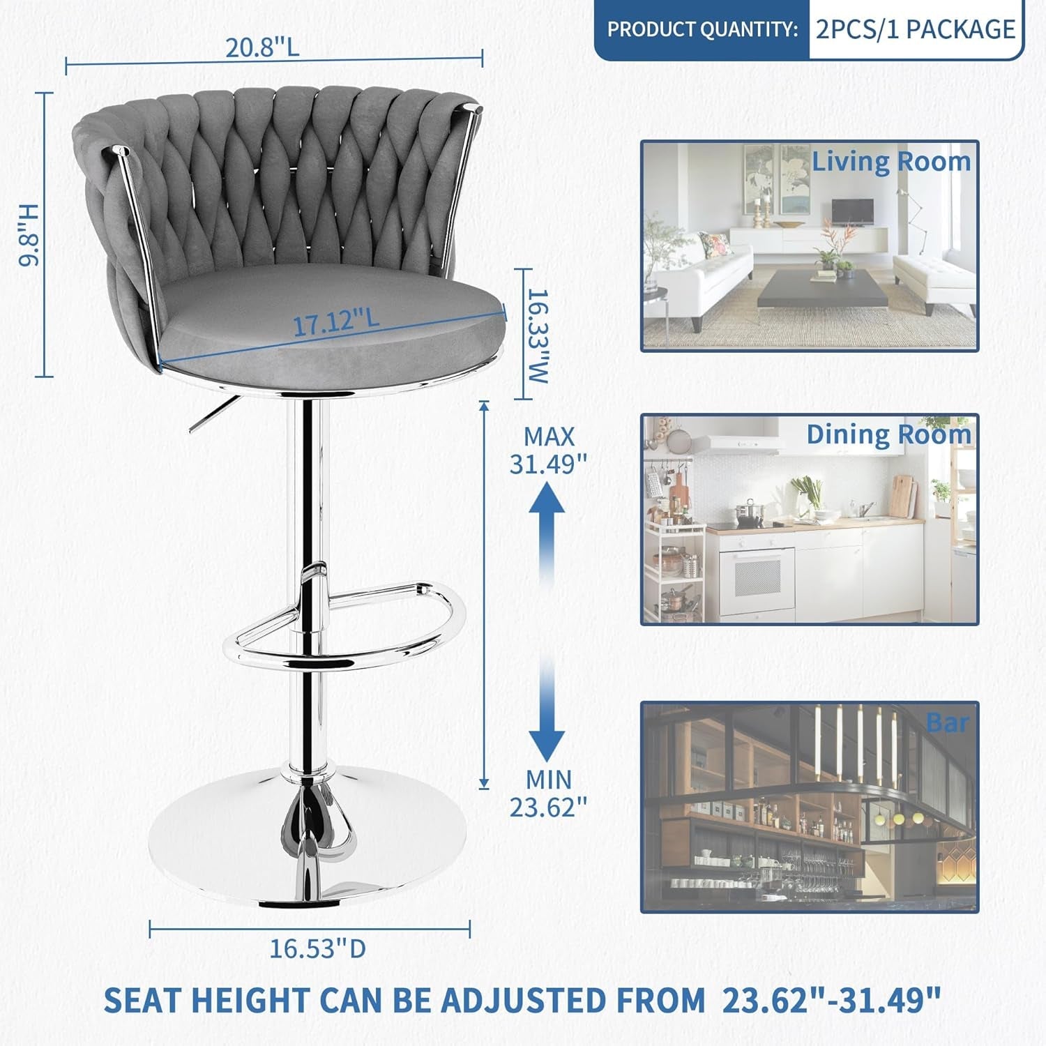 Modern Velvet Swivel Bar Stools Set of Four