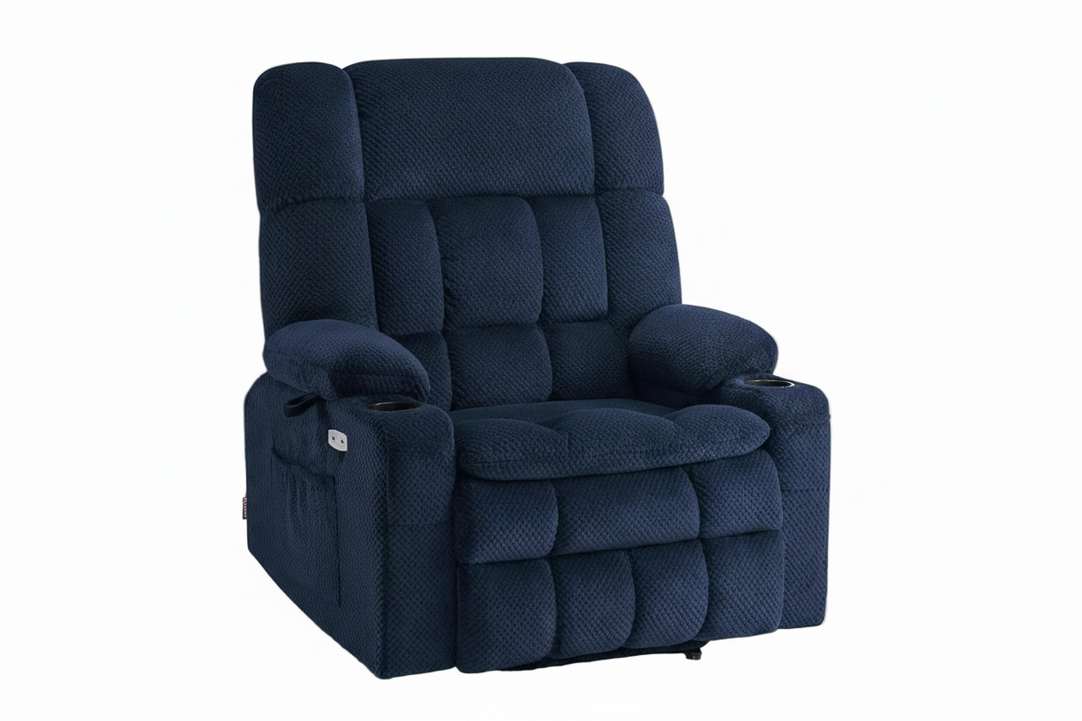 Navy Blue Wide Dual-Motor Lift Recliner with Massage & Heat