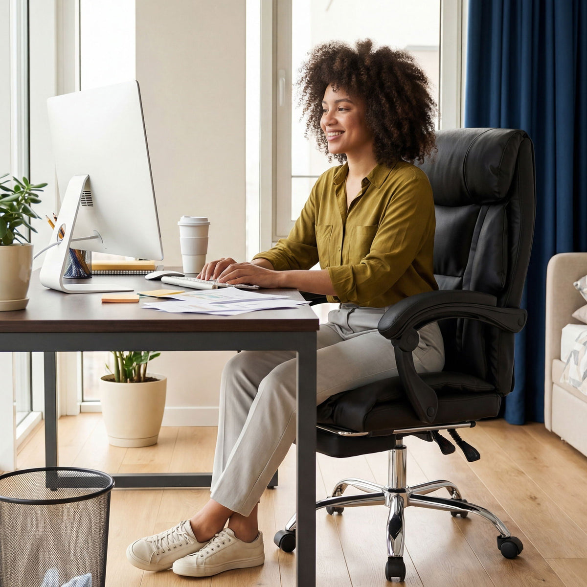 Adjustable Reclining PU Leather Office Chair with Footrest