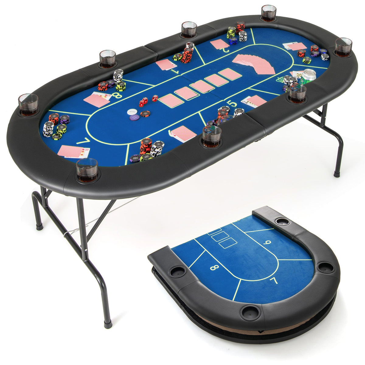 72 in Foldable Poker Table | 8 Cup Holders