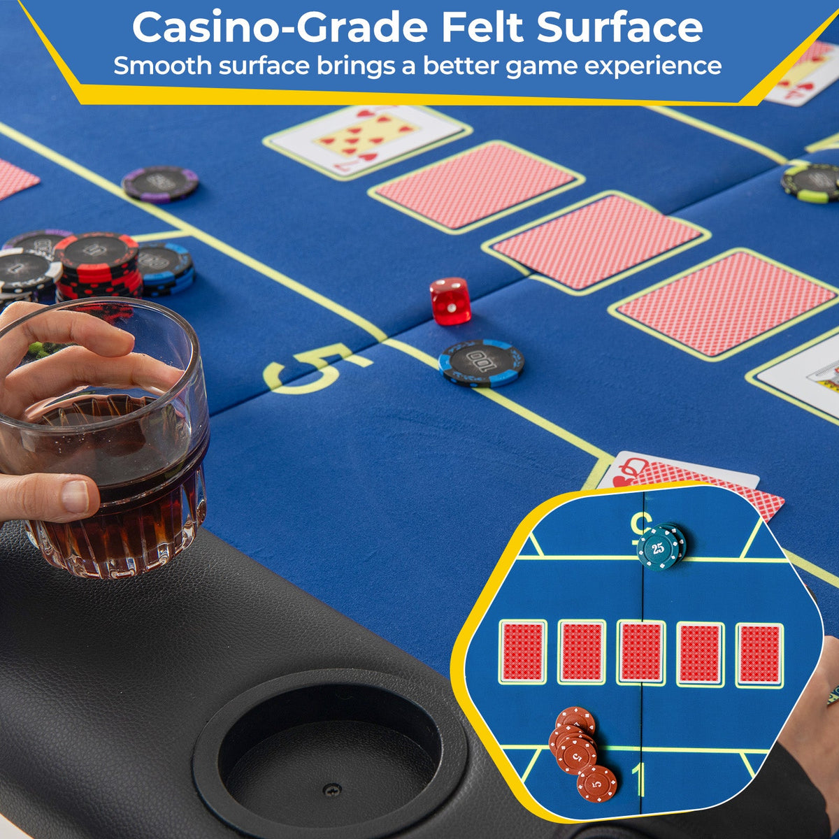 Foldable Poker Table with 8 Cup Holders