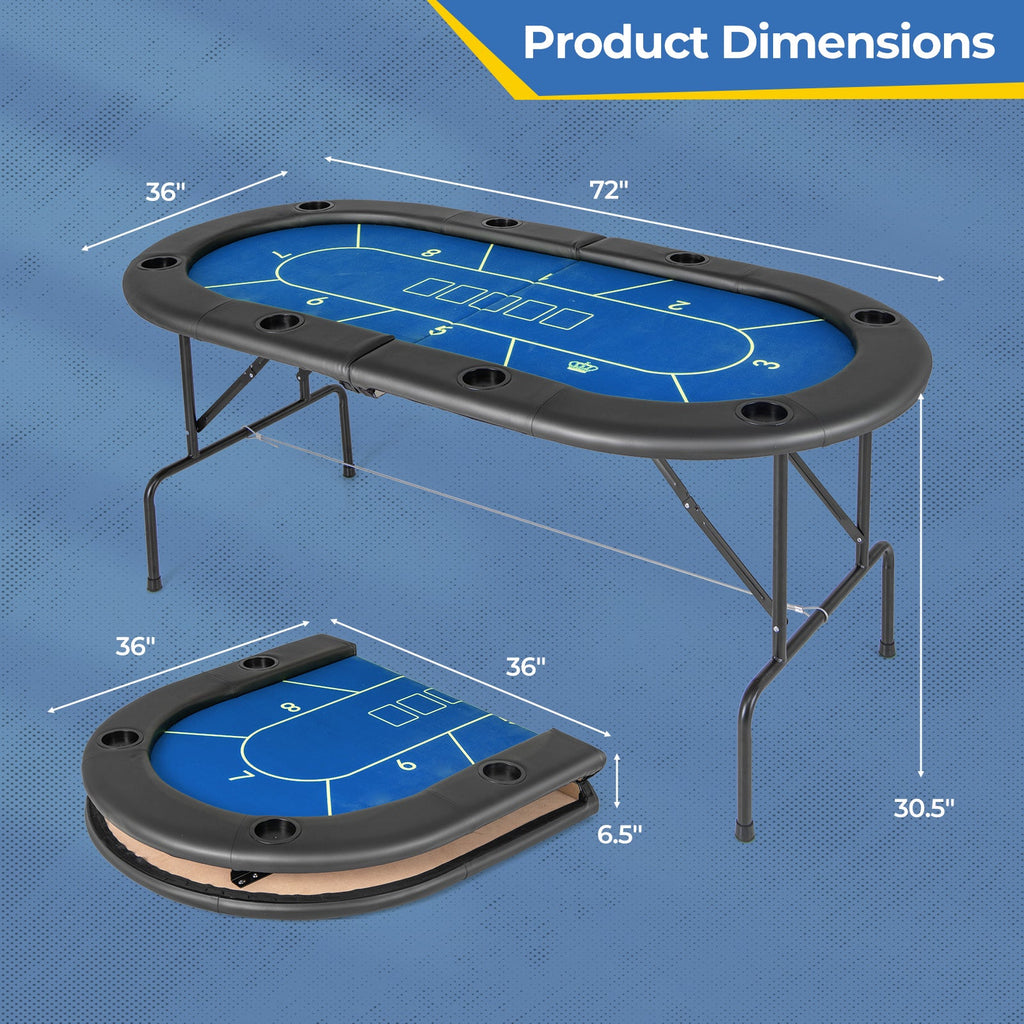 Foldable Poker Table with 8 Cup Holders
