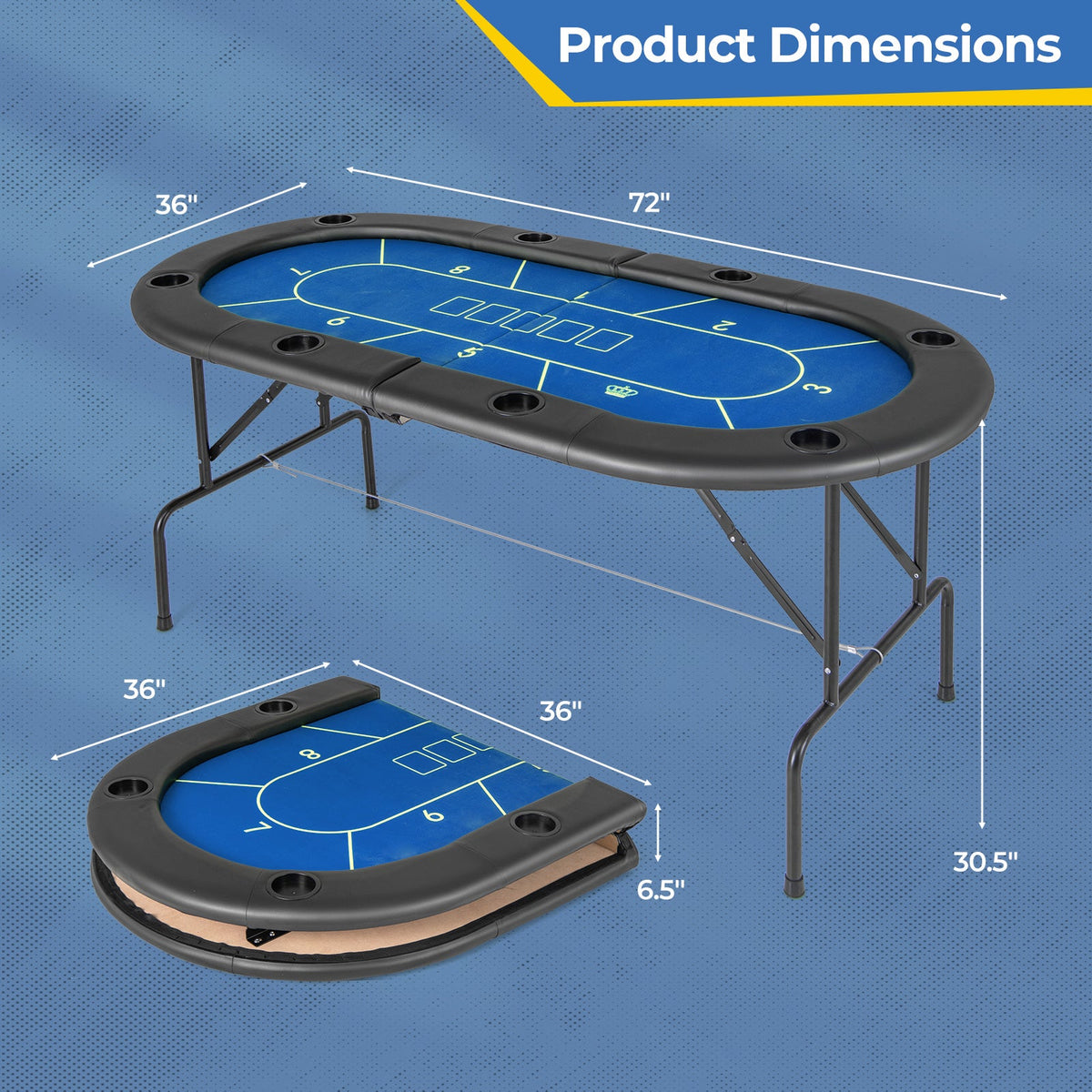 Foldable Poker Table with 8 Cup Holders