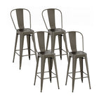 Set of 4 Bar Height Chairs Stackable Metal Bar Stools with Removable Backrest