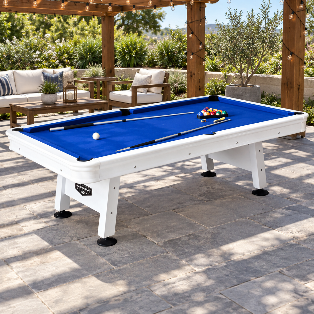 Hathaway Alpine 8 ft Outdoor Pool Table | White with Blue Felt
