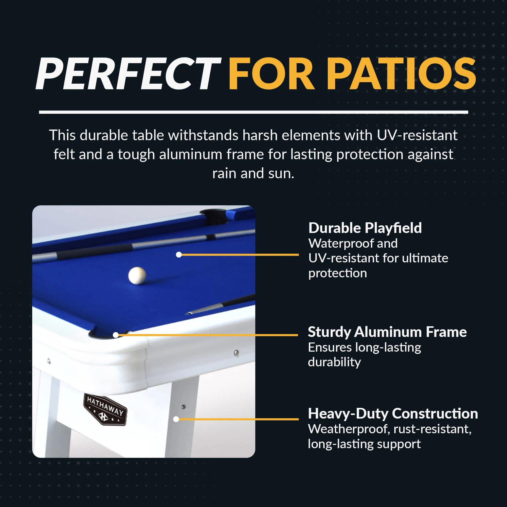 Alpine 8-ft Outdoor Pool Table - White with Blue Felt by Hathaway