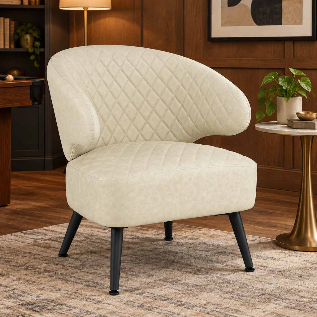 Mid-Century PU Leather Accent Chair with Diamond Stitching