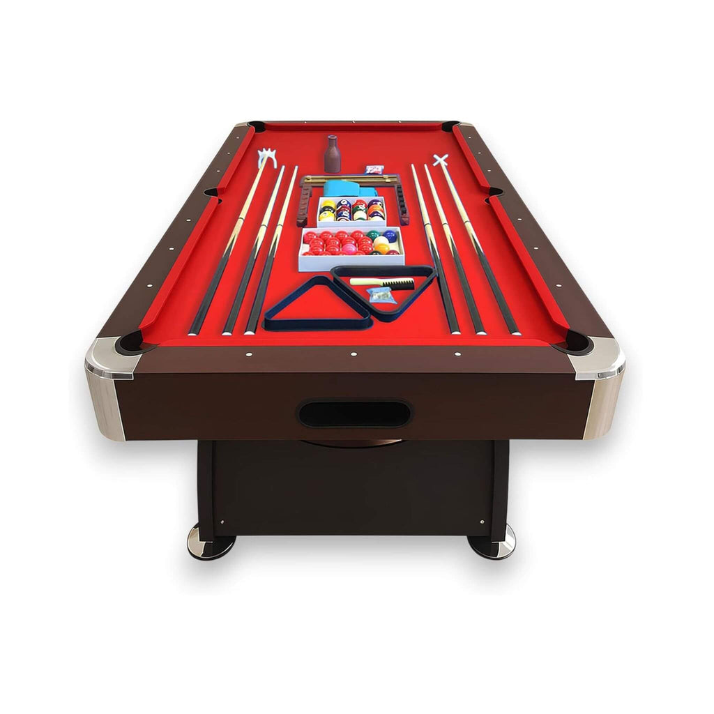 Modern Red Felt 8FT Billiard Pool Table with Automatic Ball Return and Accessories Kit