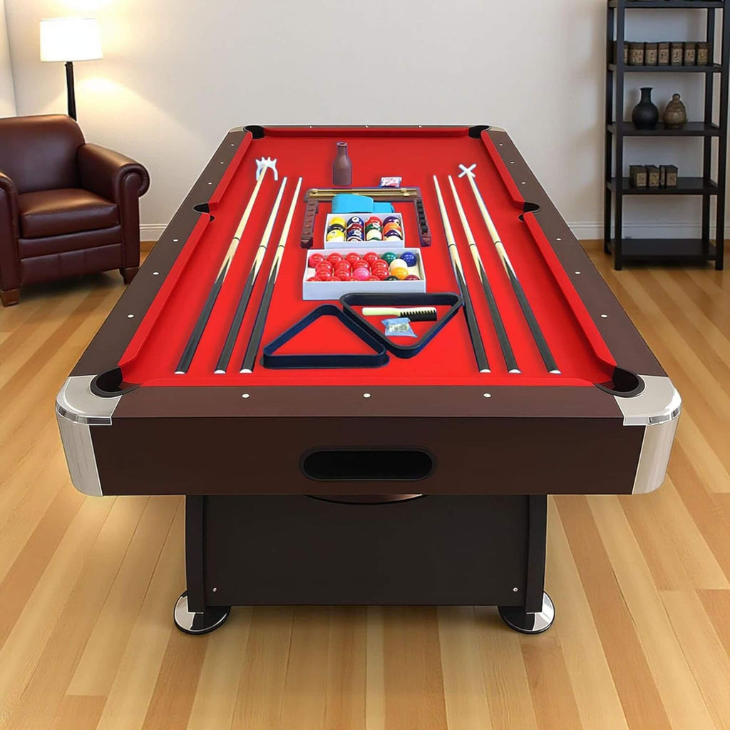 Modern Red Felt 8FT Billiard Pool Table with Automatic Ball Return and Accessories Kit