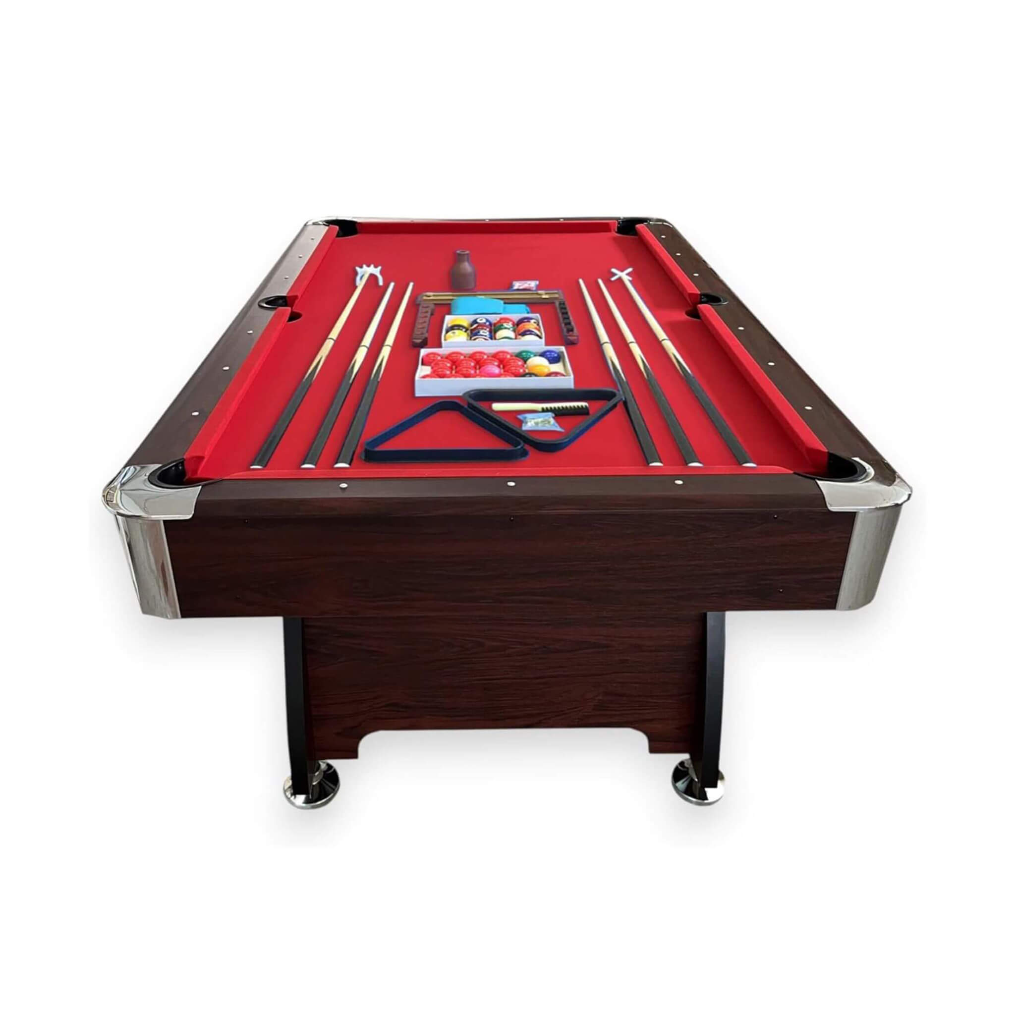 Modern Red Felt 8FT Billiard Pool Table with Automatic Ball Return and Accessories Kit