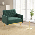 Modern Velvet Accent Chair with Button Tufted Back Golden Metal Legs and Adjustable Foot Pads