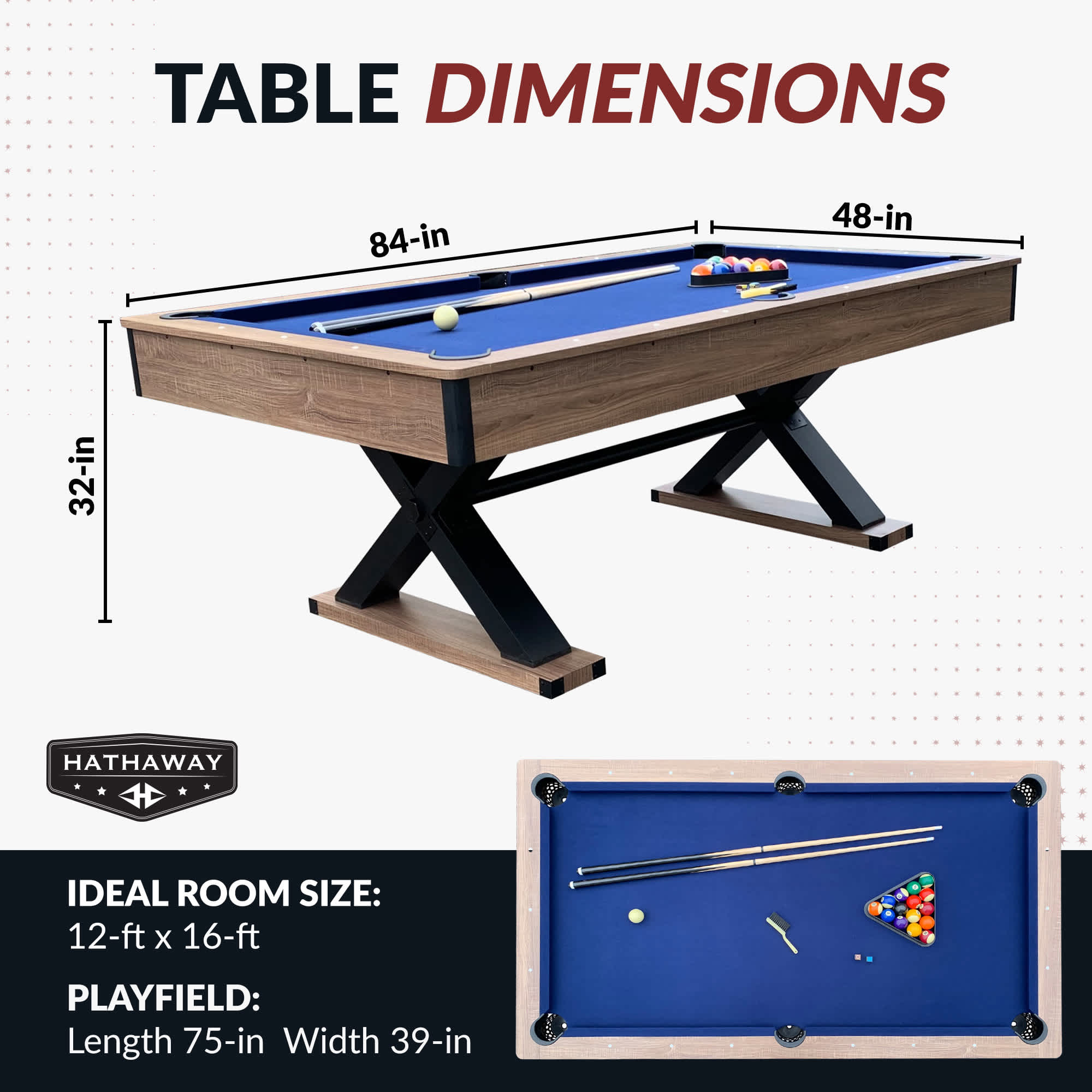 Excalibur 7-ft Pool Table - Driftwood Finish with Blue Felt by Hathaway