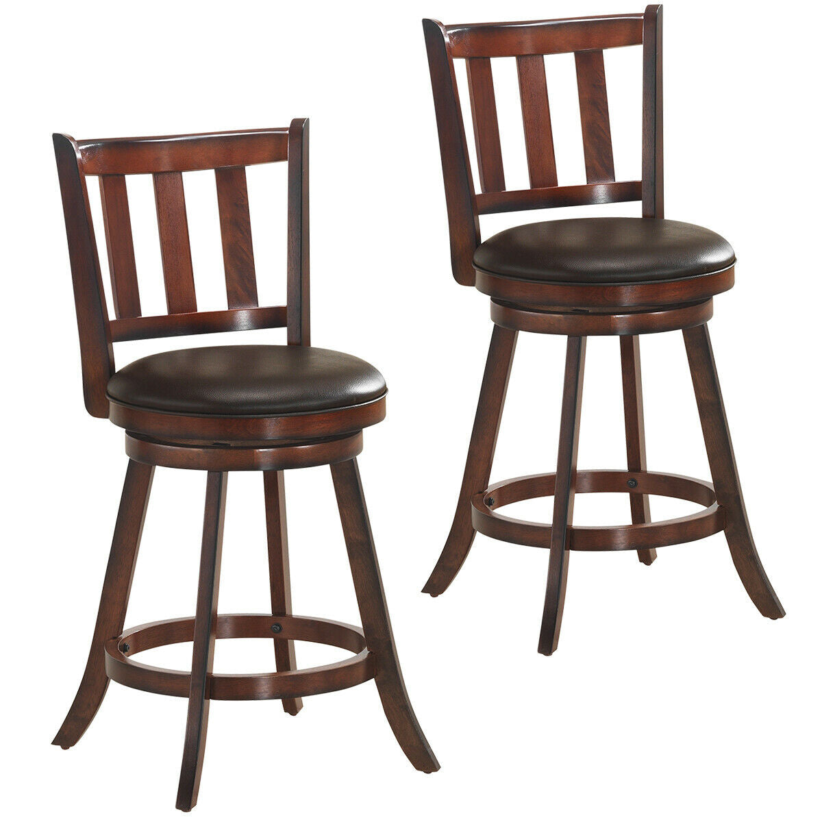 360° Swivel Wooden Bar Stool Set of 2 with Cushioned Seat