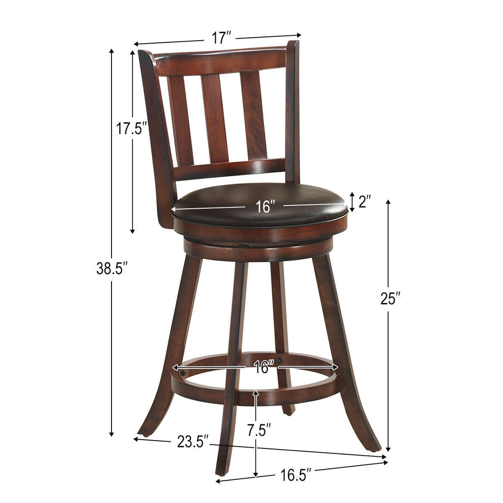 360° Swivel Wooden Bar Stool Set of 2 with Cushioned Seat