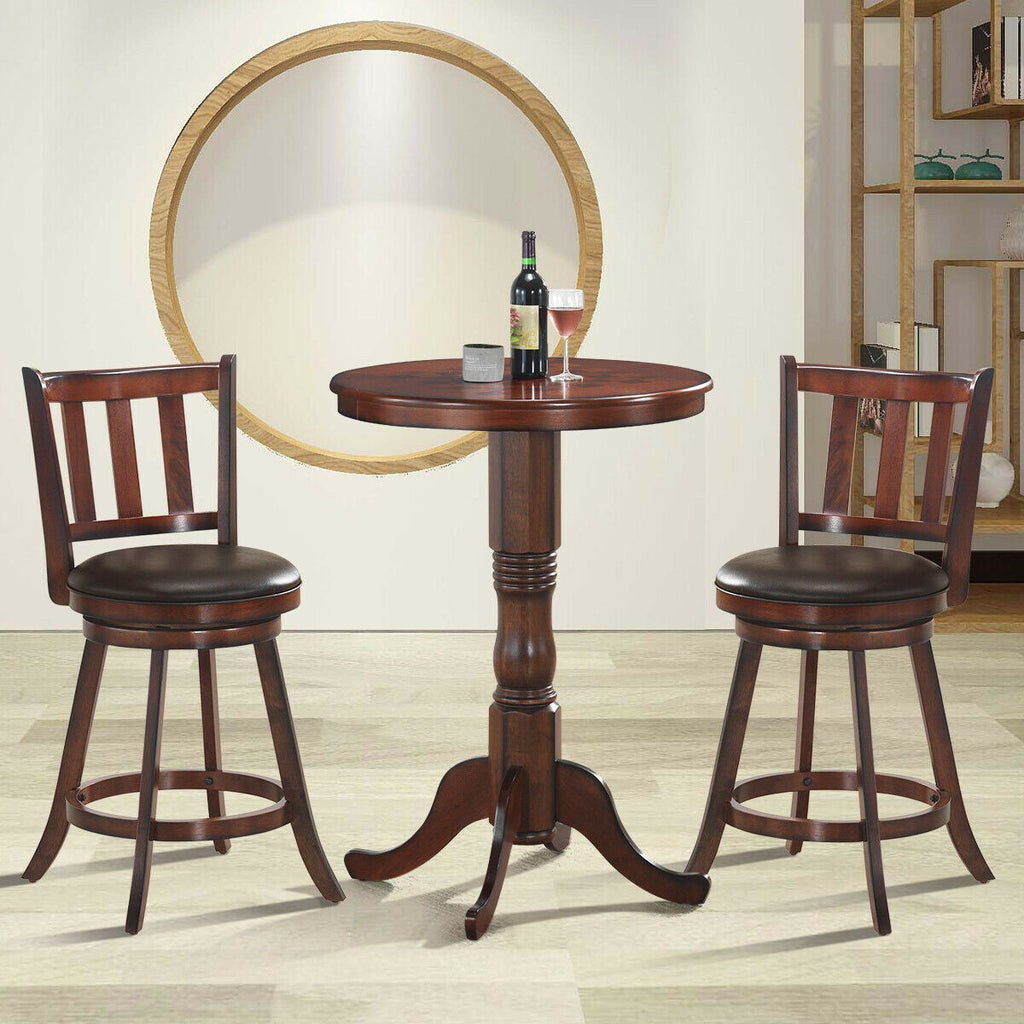360° Swivel Wooden Bar Stool Set of 2 with Cushioned Seat
