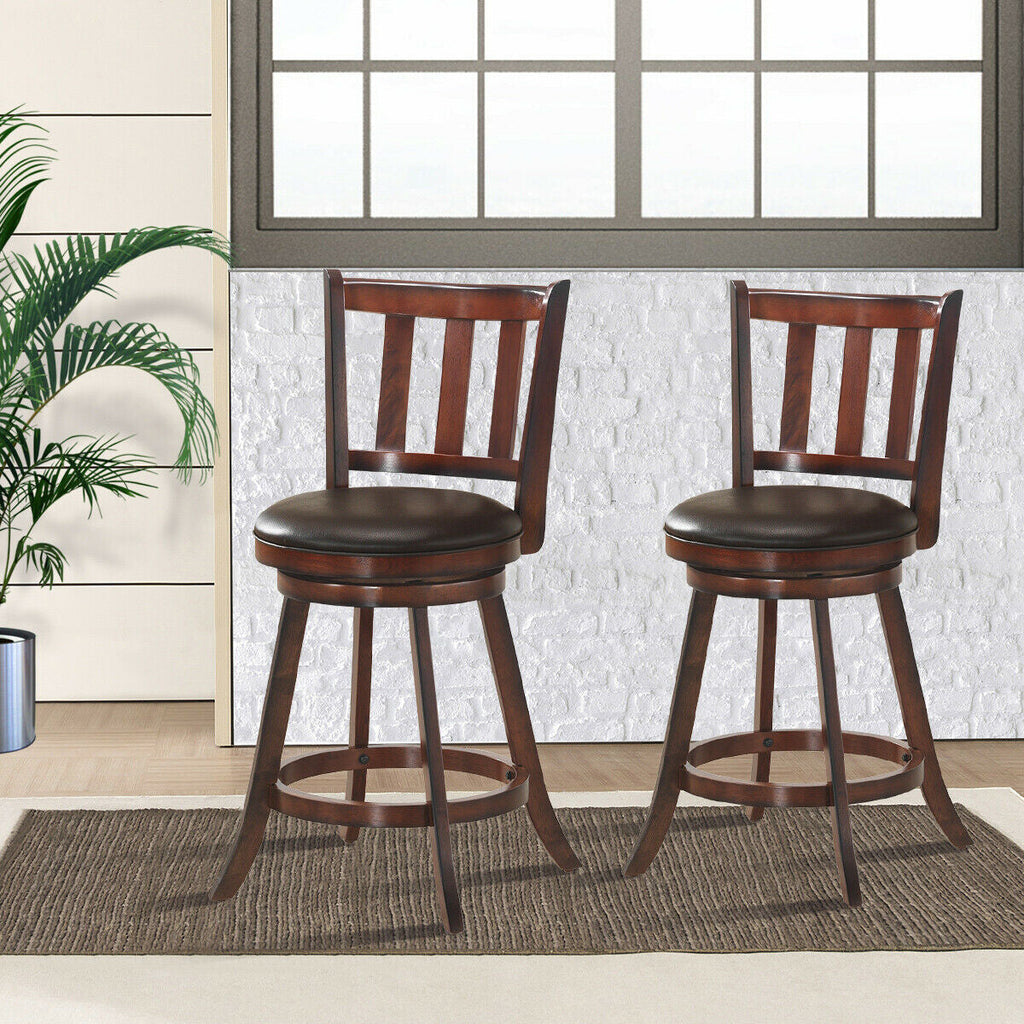360° Swivel Wooden Bar Stool Set of 2 with Cushioned Seat