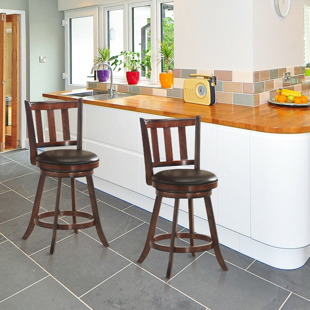 360° Swivel Wooden Bar Stool Set of 2 with Cushioned Seat