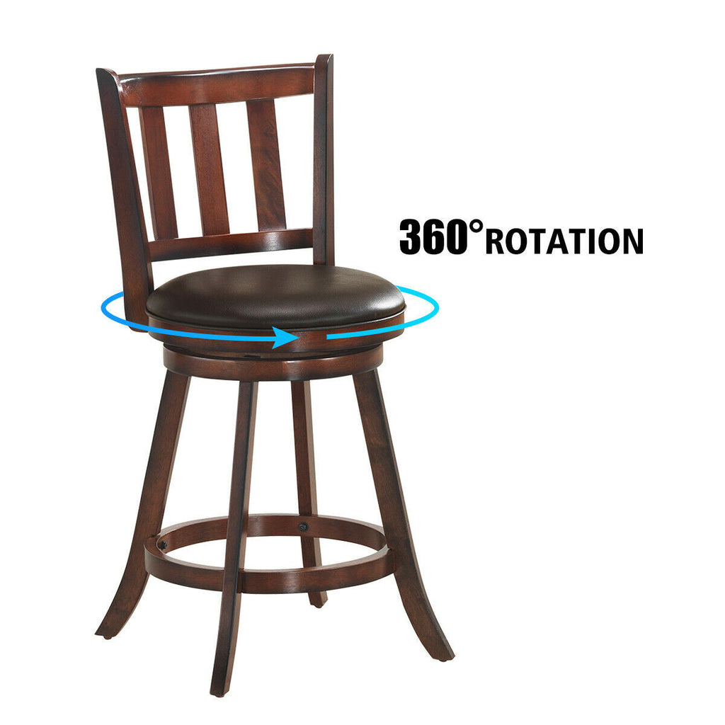 360° Swivel Wooden Bar Stool Set of 2 with Cushioned Seat
