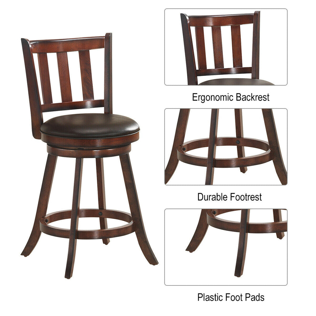 360° Swivel Wooden Bar Stool Set of 2 with Cushioned Seat