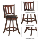 360° Swivel Wooden Bar Stool Set of 2 with Cushioned Seat