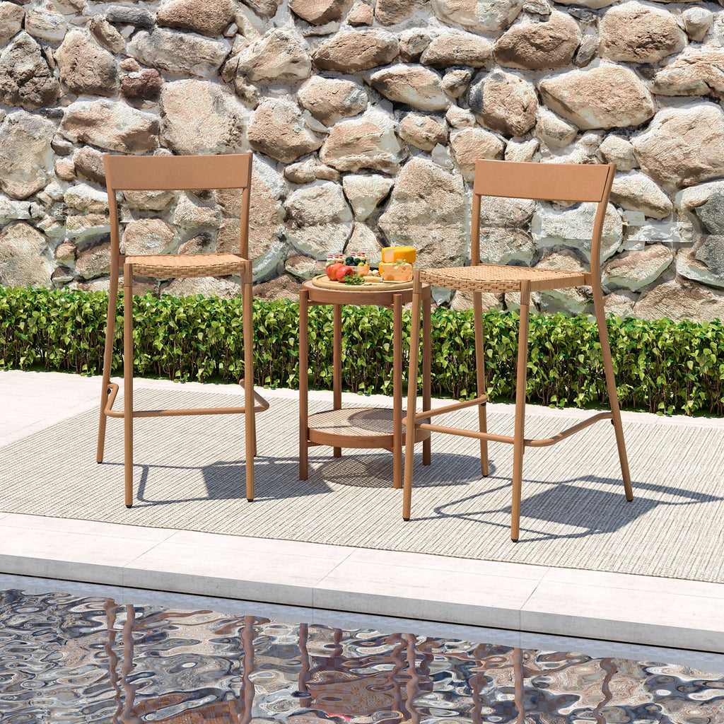 2-Piece Patio Rattan Bar Stools with Metal Backrests