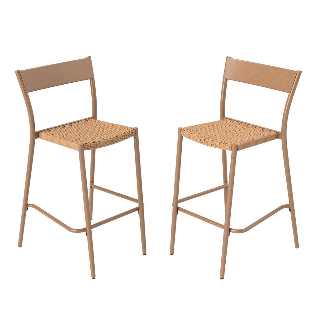 2-Piece Patio Rattan Bar Stools with Metal Backrests