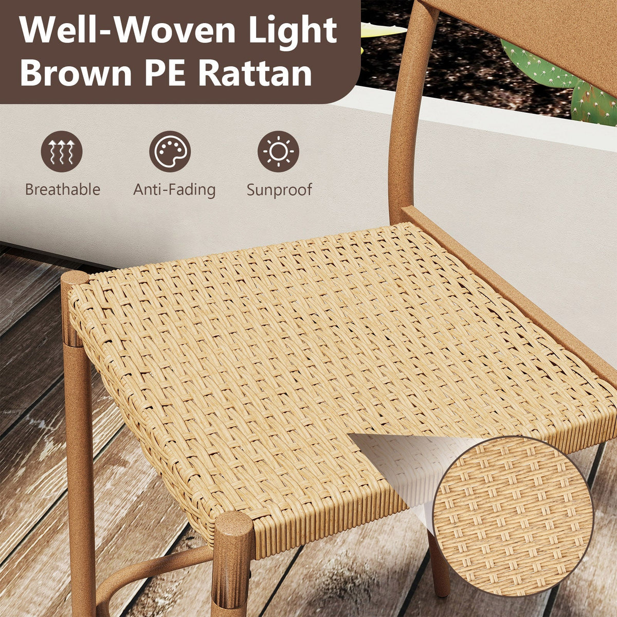 2-Piece Patio Rattan Bar Stools with Metal Backrests