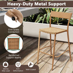 2-Piece Patio Rattan Bar Stools with Metal Backrests