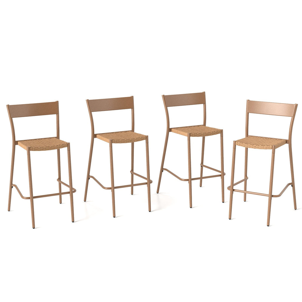 4-Piece Outdoor Rattan Bar Stools with Metal Backrests