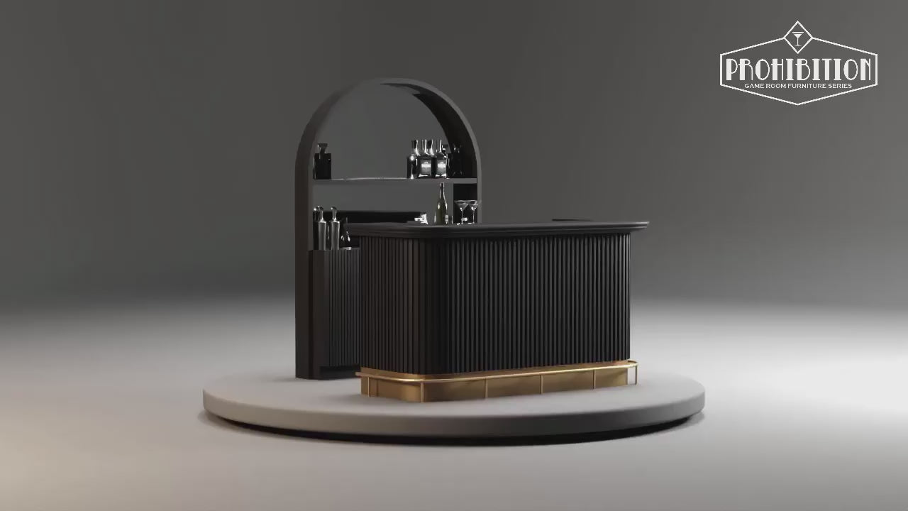 Prohibition Series 84" Cocktail Bar, Matte Black / Brass by RAM Game Room