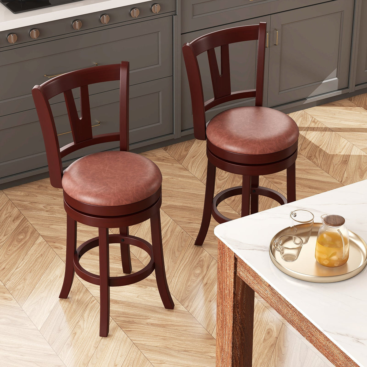 2-Piece Counter-Height Swivel Bar Stools with High Backrests